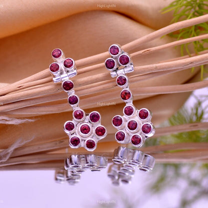Natural Garnet Handcrafted Gemstone Stud Earrings