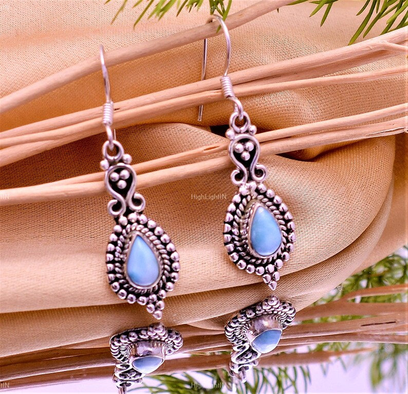 Natural Larimar Gemstone Handcrafted Drop Earrings