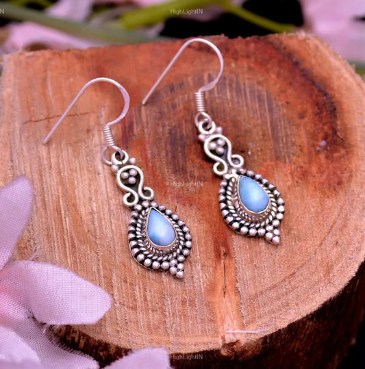 Natural Larimar Gemstone Handcrafted Drop Earrings