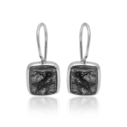 Black Rutile Gemstone Dangling Handcrafted Drop Earrings