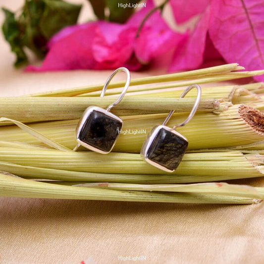 Black Rutile Gemstone Dangling Handcrafted Drop Earrings