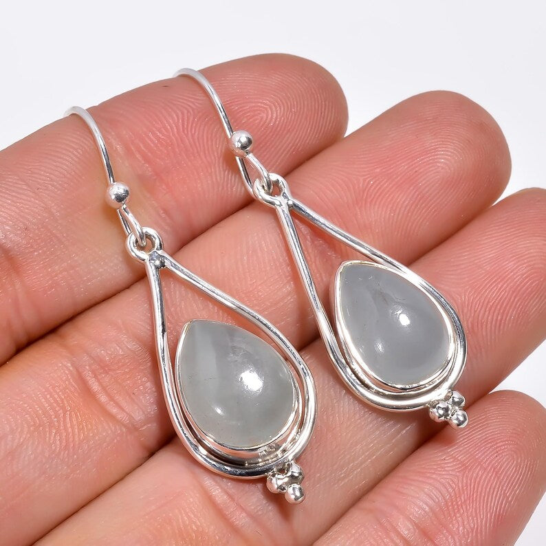 Chalcedony Handcrafted Natural Gemstone Drop Earrings