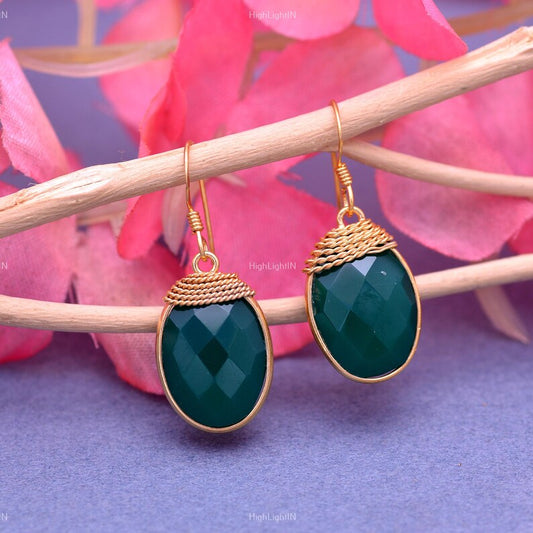 Green Onyx Gemstone Dangling Handcrafted Drop Earrings