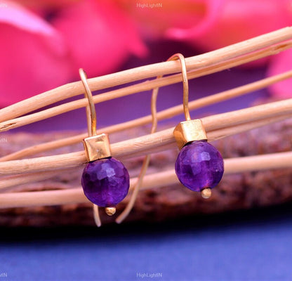 Amethyst Gemstone Drop Handcrafted Minimalist Earrings