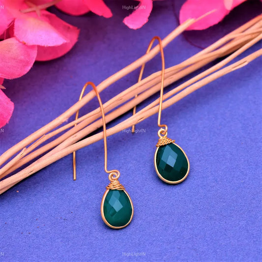Green Onyx Gemstone Handcrafted Drop Minimalist Earrings