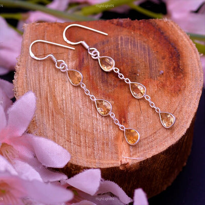 Citrine Dangling Gemstone Handcrafted Drop Earrings