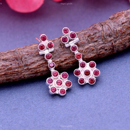 Natural Garnet Handcrafted Gemstone Stud Earrings