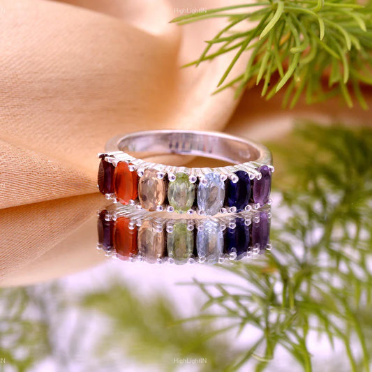 Seven Chakra Gemstone Healing Handcrafted Multi-stone Ring