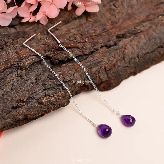 Amethyst Gemstone Threader Dangle & Drop Earrings