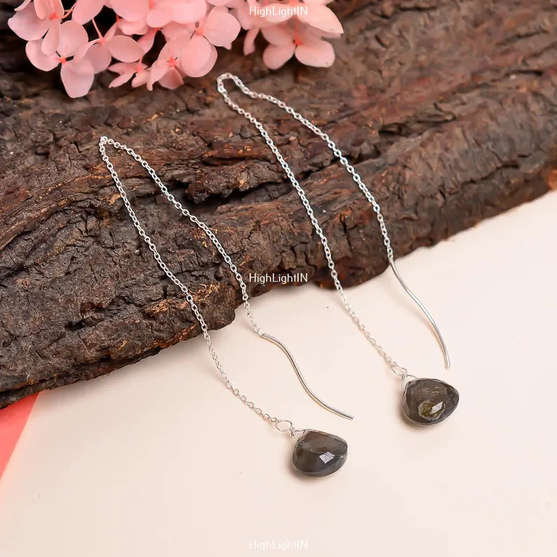 Labradorite Genuine Gemstone Dangling Threader Earrings