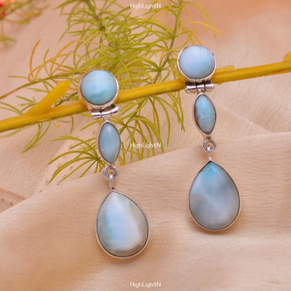 Natural Larimar Gemstone Handcrafted Drop Earrings