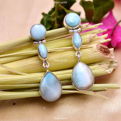 Natural Larimar Gemstone Handcrafted Drop Earrings