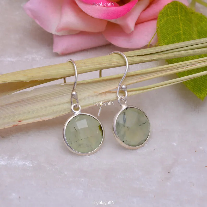 Natural Prehnite Gemstone Handcrafted Drop Earrings