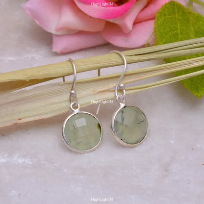 Natural Prehnite Gemstone Handcrafted Drop Earrings
