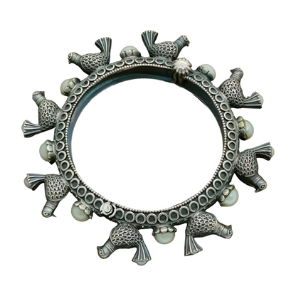 Antique Polished Bird And Pearl Bangle