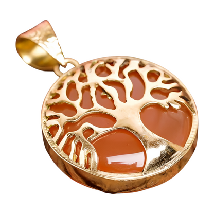 Tree Of Life Carnelian Gemstone Round Pendant